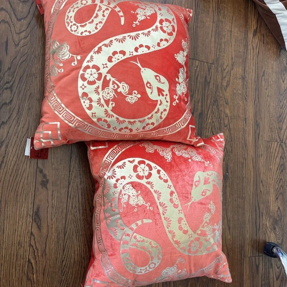 Lot Of 2 Year Of The Snake 2025 Red Gold Decorative Pillow 18
